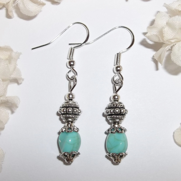 Silver Turquoise Blue Beaded Earrings Set Country Western Fashion Accessory 4046 - Picture 1 of 5